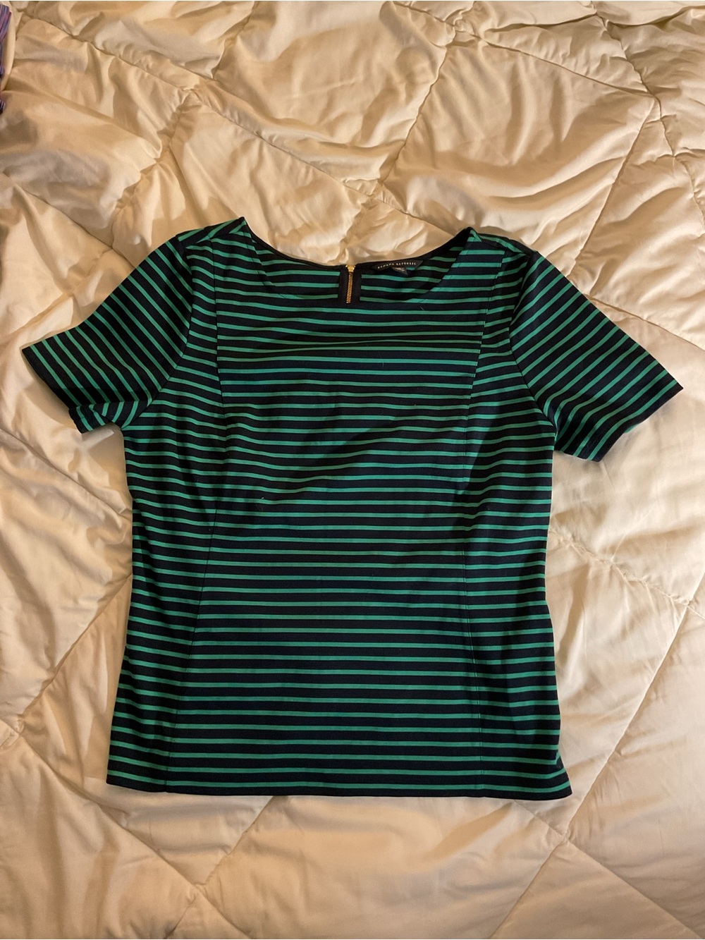Banana Republic Striped Short-Sleeve Boatneck Top - Green & Black